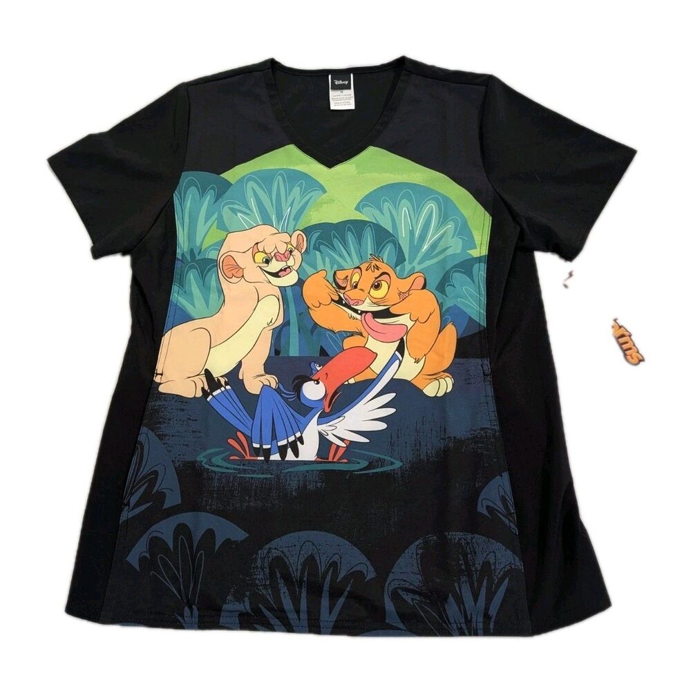 Cherokee Tooniforms Disney Lion King Scrub Top Womens Medium V-Neck TF627 NWT